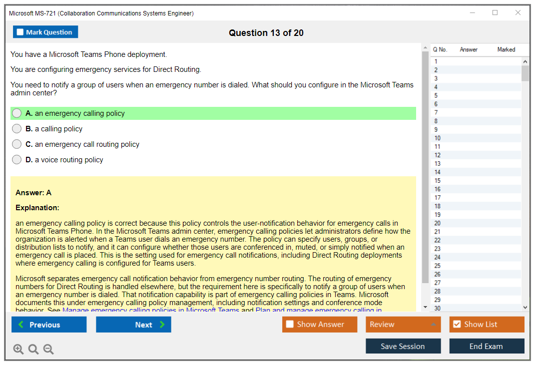 Microsoft MS-721 (Collaboration Communications Systems Engineer) Exam Simulator Test Engine Exam Question 13