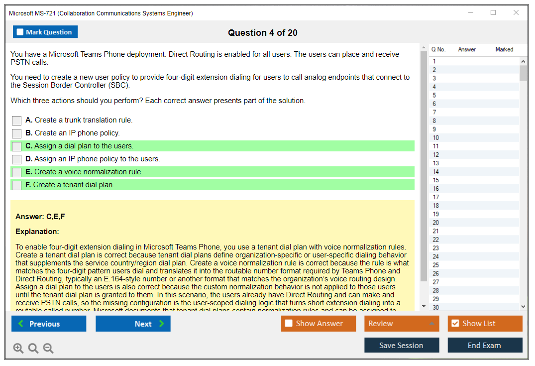 Microsoft MS-721 (Collaboration Communications Systems Engineer) Exam Simulator Test Engine Exam Question 4