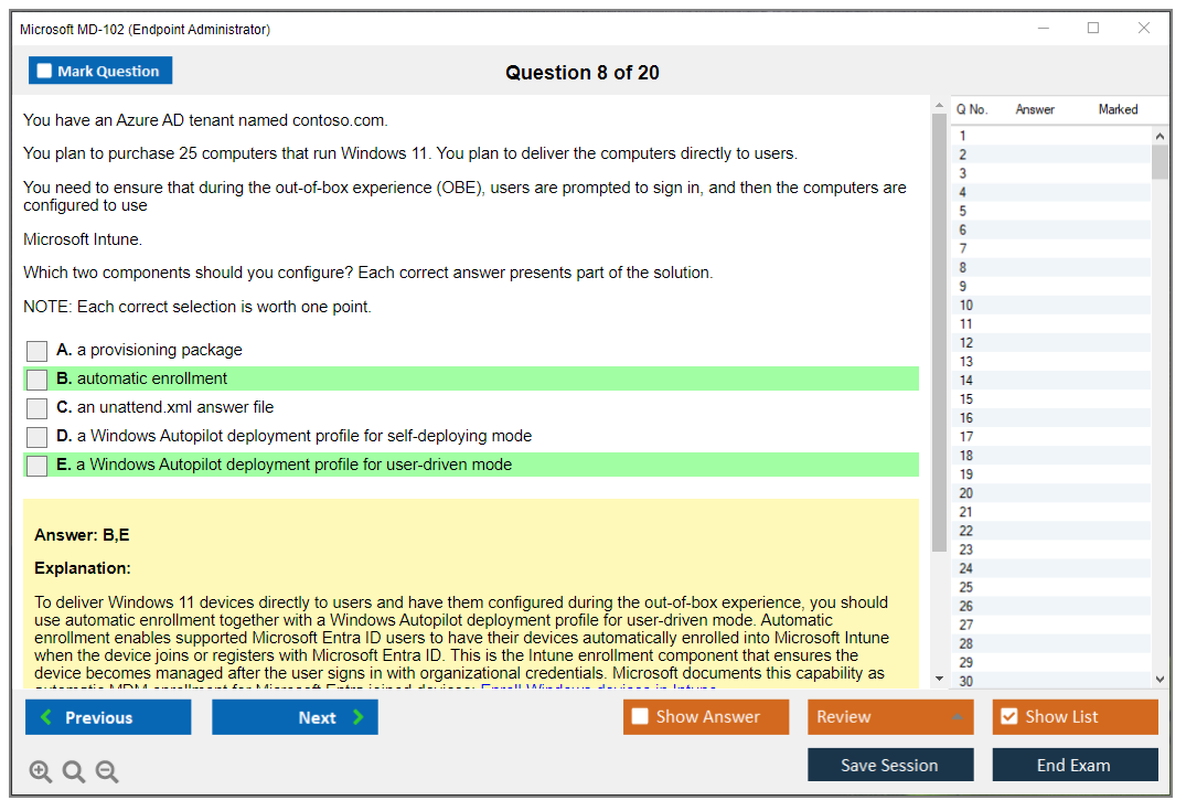 Microsoft MD-102 (Endpoint Administrator) Exam Simulator Test Engine Exam Question 8