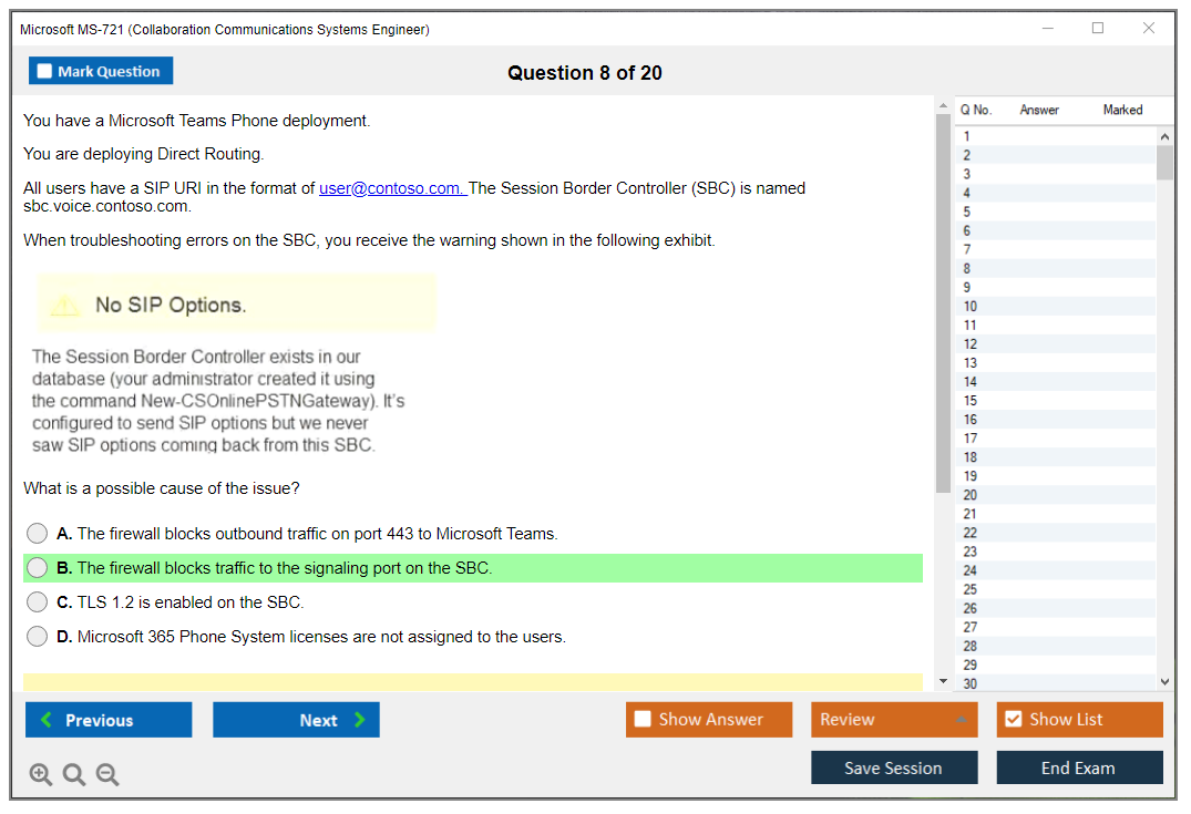 Microsoft MS-721 (Collaboration Communications Systems Engineer) Exam Simulator Test Engine Exam Question 8