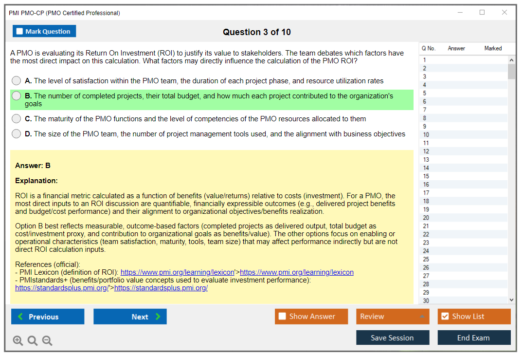 PMI PMO-CP (PMO Certified Professional) Exam Simulator Test Engine Exam Question 3