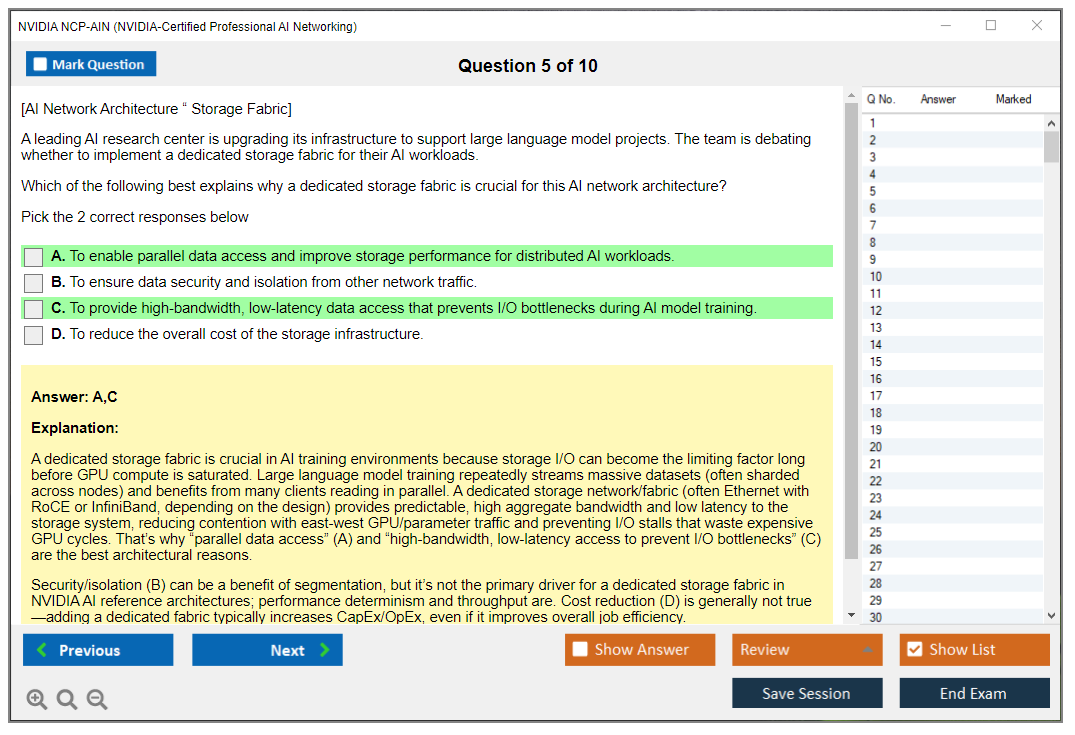 NVIDIA NCP-AIN (NVIDIA-Certified Professional AI Networking) Exam Simulator Test Engine Exam Question 5