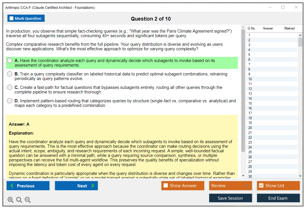 Anthropic CCA-F (Claude Certified Architect - Foundations) Exam Simulator Test Engine Exam Question 2