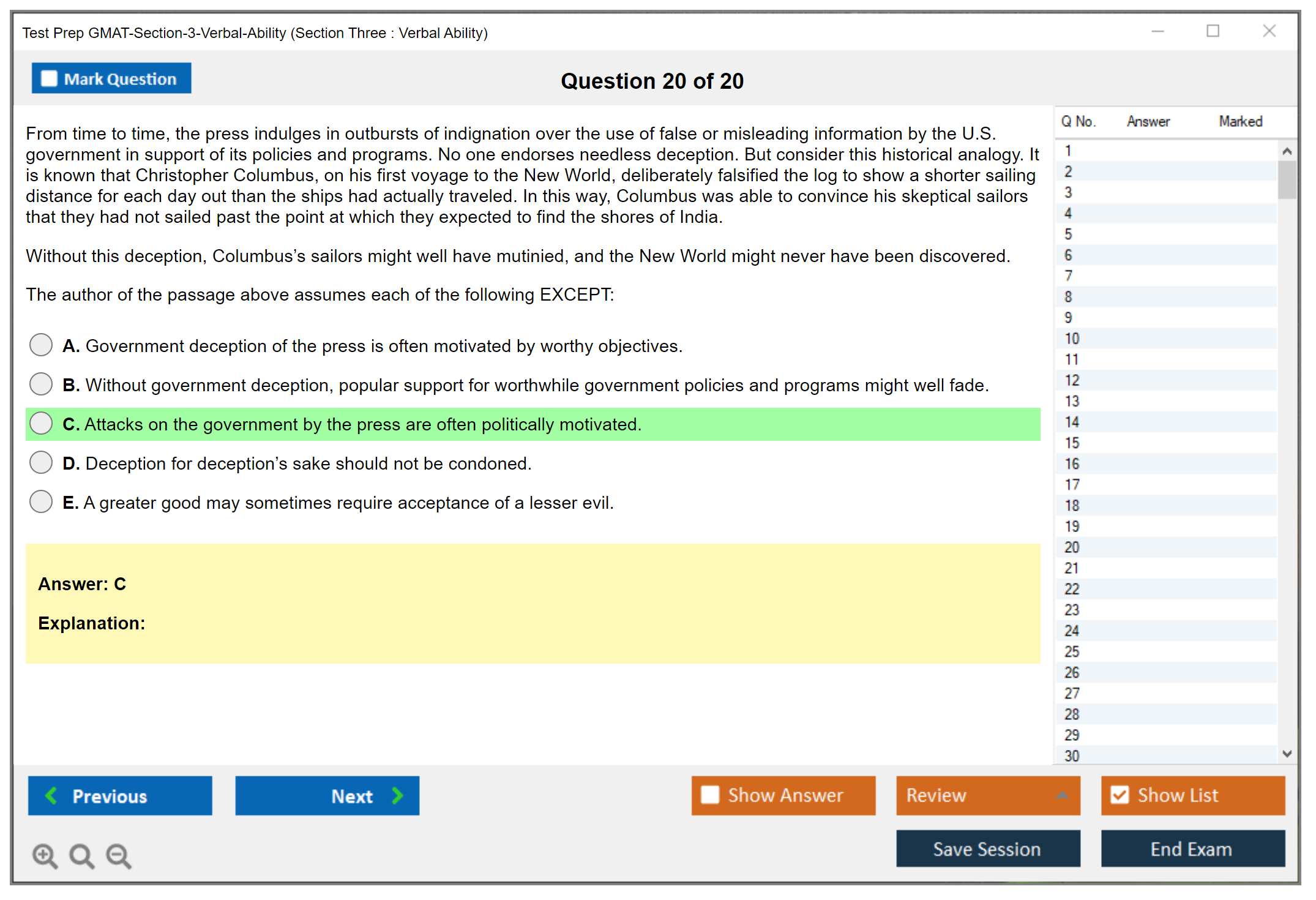 Test Prep GMAT-Section-3-Verbal-Ability (Section Three : Verbal Ability) Exam Simulator Test Engine Exam Question 20
