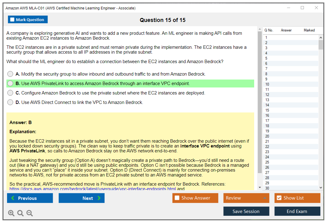 Amazon AWS MLA-C01 (AWS Certified Machine Learning Engineer - Associate) Exam Simulator Test Engine Exam Question 15