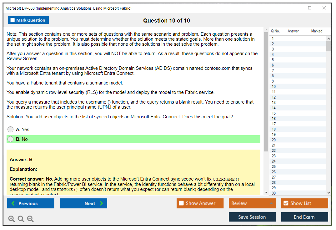 Microsoft DP-600 (Implementing Analytics Solutions Using Microsoft Fabric) Exam Simulator Test Engine Exam Question 10