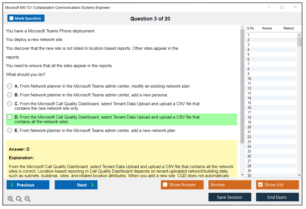 Microsoft MS-721 (Collaboration Communications Systems Engineer) Exam Simulator Test Engine Exam Question 3
