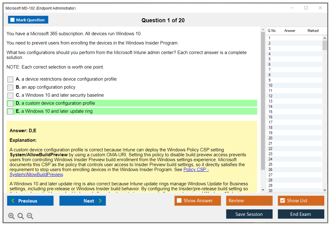 Microsoft MD-102 (Endpoint Administrator) Exam Simulator Test Engine Exam Question 1