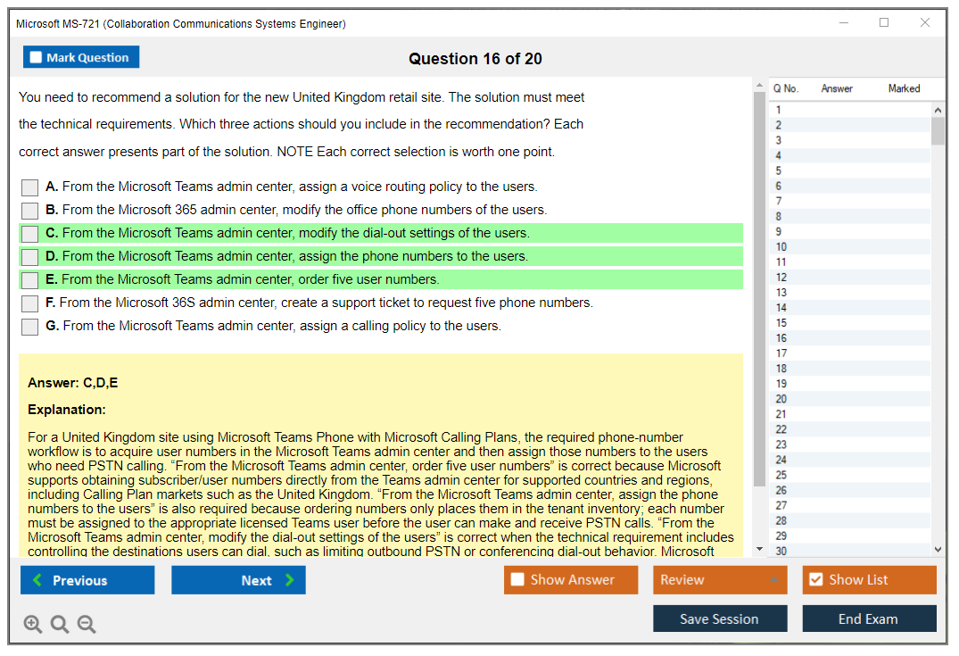 Microsoft MS-721 (Collaboration Communications Systems Engineer) Exam Simulator Test Engine Exam Question 16
