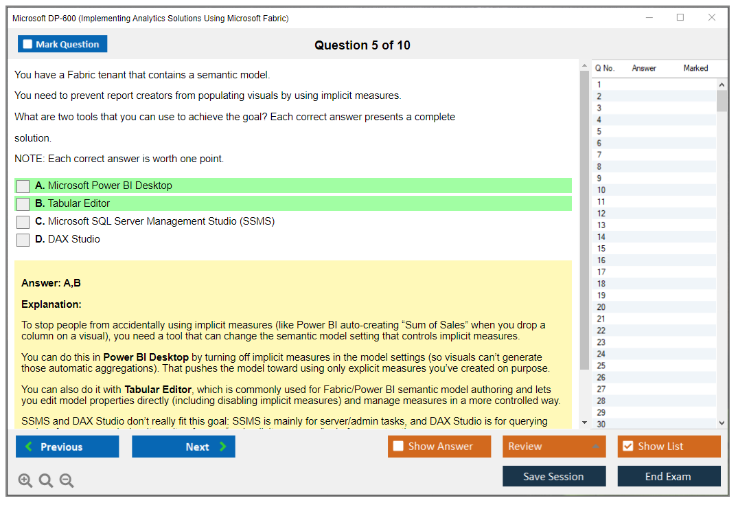 Microsoft DP-600 (Implementing Analytics Solutions Using Microsoft Fabric) Exam Simulator Test Engine Exam Question 5