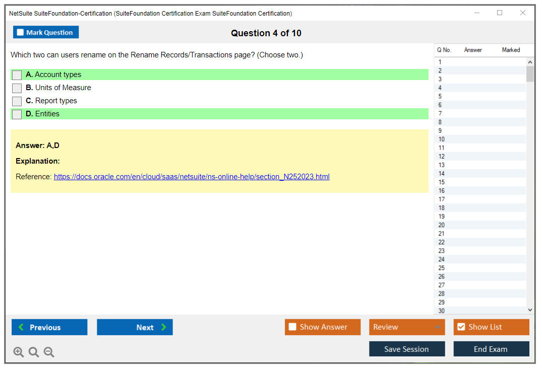 SuiteFoundation Current Exam Content