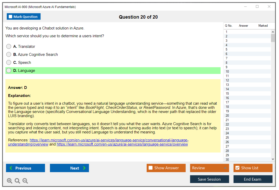 Microsoft AI-900 (Microsoft Azure AI Fundamentals) Exam Simulator Test Engine Exam Question 20