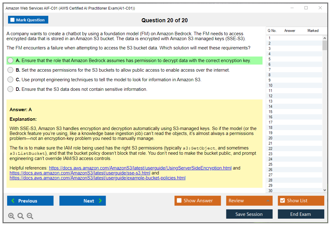 Amazon AWS AIF-C01 (AWS Certified AI Practitioner Exam(AI1-C01)) Exam Simulator Test Engine Exam Question 20