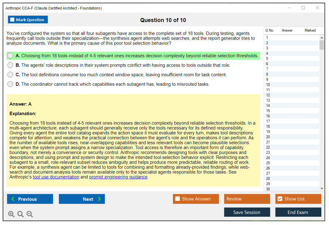 Anthropic CCA-F (Claude Certified Architect - Foundations) Exam Simulator Test Engine Exam Question 10