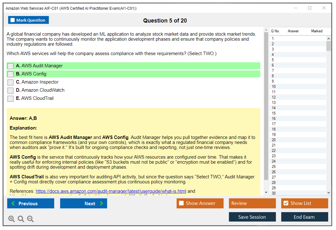 Amazon AWS AIF-C01 (AWS Certified AI Practitioner Exam(AI1-C01)) Exam Simulator Test Engine Exam Question 5