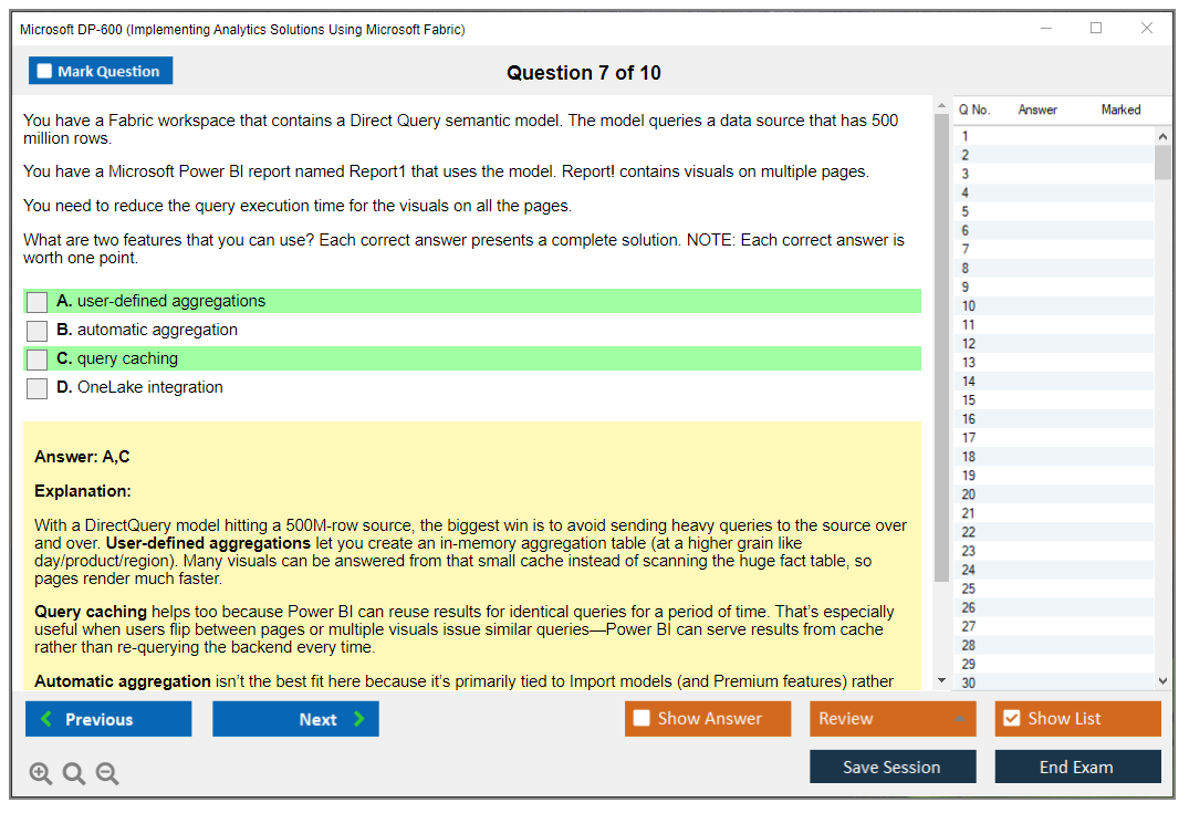 Microsoft DP-600 (Implementing Analytics Solutions Using Microsoft Fabric) Exam Simulator Test Engine Exam Question 7