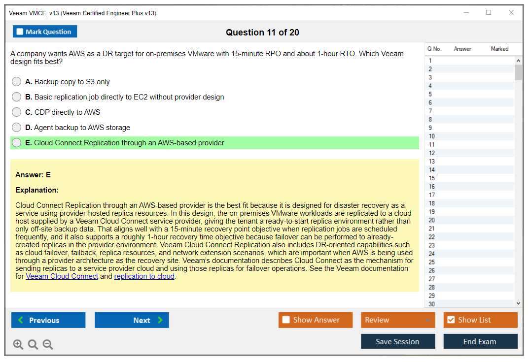 Veeam VMCE_v13 (Veeam Certified Engineer Plus v13) Exam Simulator Test Engine Exam Question 11