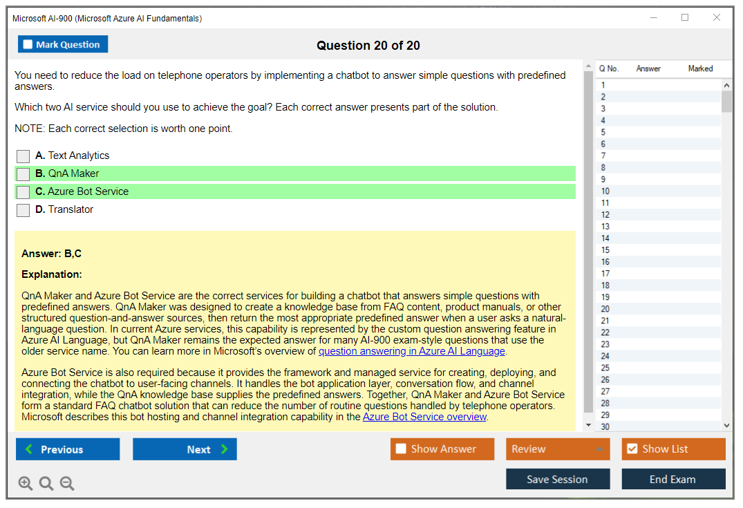 Microsoft AI-900 (Microsoft Azure AI Fundamentals) Exam Simulator Test Engine Exam Question 20