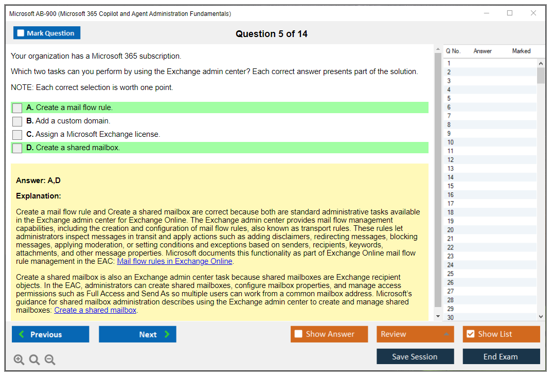 Microsoft AB-900 (Microsoft 365 Copilot and Agent Administration Fundamentals) Exam Simulator Test Engine Exam Question 5