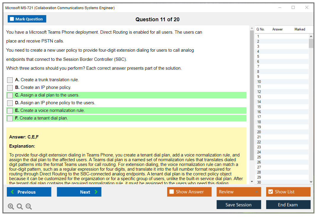 Microsoft MS-721 (Collaboration Communications Systems Engineer) Exam Simulator Test Engine Exam Question 11