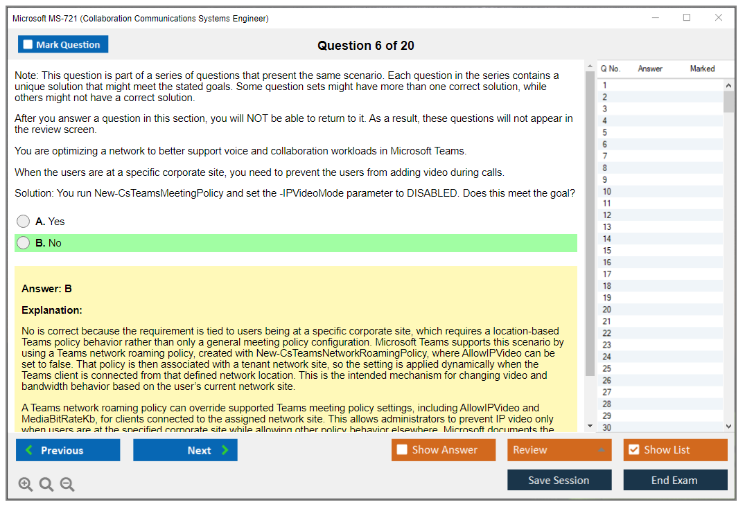 Microsoft MS-721 (Collaboration Communications Systems Engineer) Exam Simulator Test Engine Exam Question 6