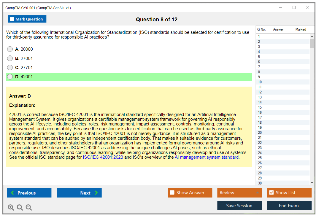 CompTIA CY0-001 (CompTIA SecAI+ v1) Exam Simulator Test Engine Exam Question 8
