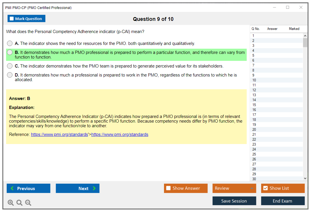 PMI PMO-CP (PMO Certified Professional) Exam Simulator Test Engine Exam Question 9