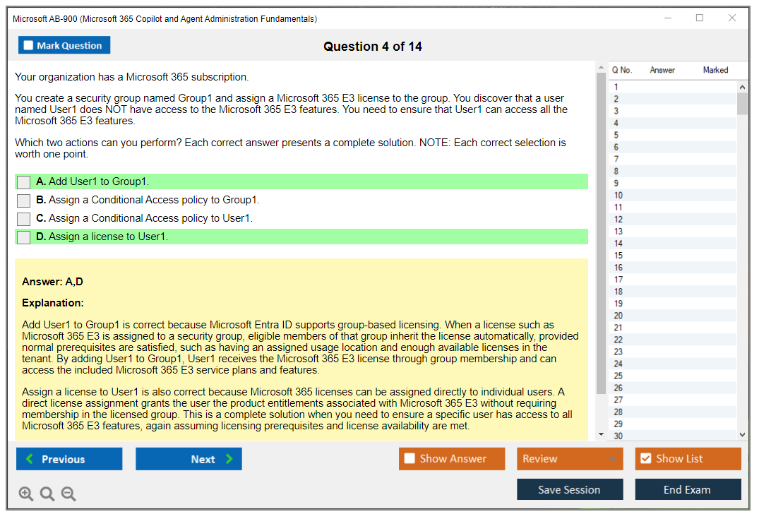 Microsoft AB-900 (Microsoft 365 Copilot and Agent Administration Fundamentals) Exam Simulator Test Engine Exam Question 4