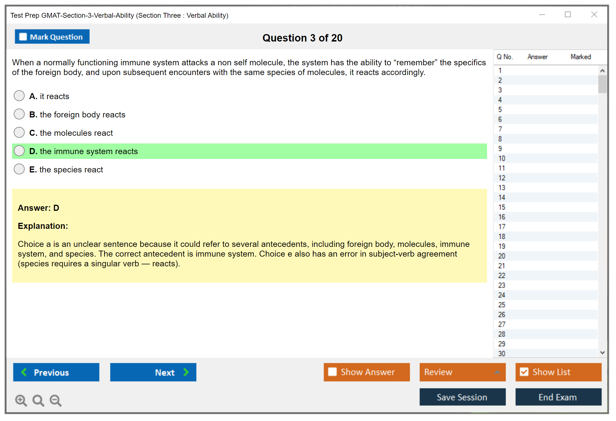 Test Prep GMAT-Section-3-Verbal-Ability (Section Three : Verbal Ability) Exam Simulator Test Engine Exam Question 3