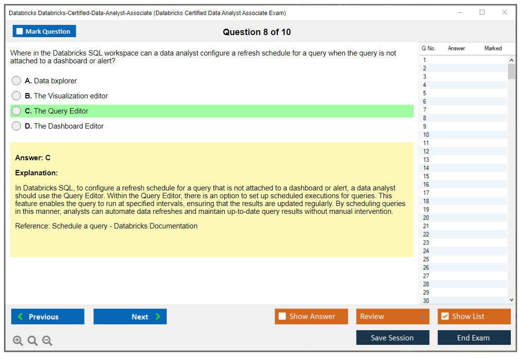 Databricks Databricks-Certified-Data-Analyst-Associate (Databricks Certified Data Analyst Associate Exam) Exam Simulator Test Engine Exam Question 8