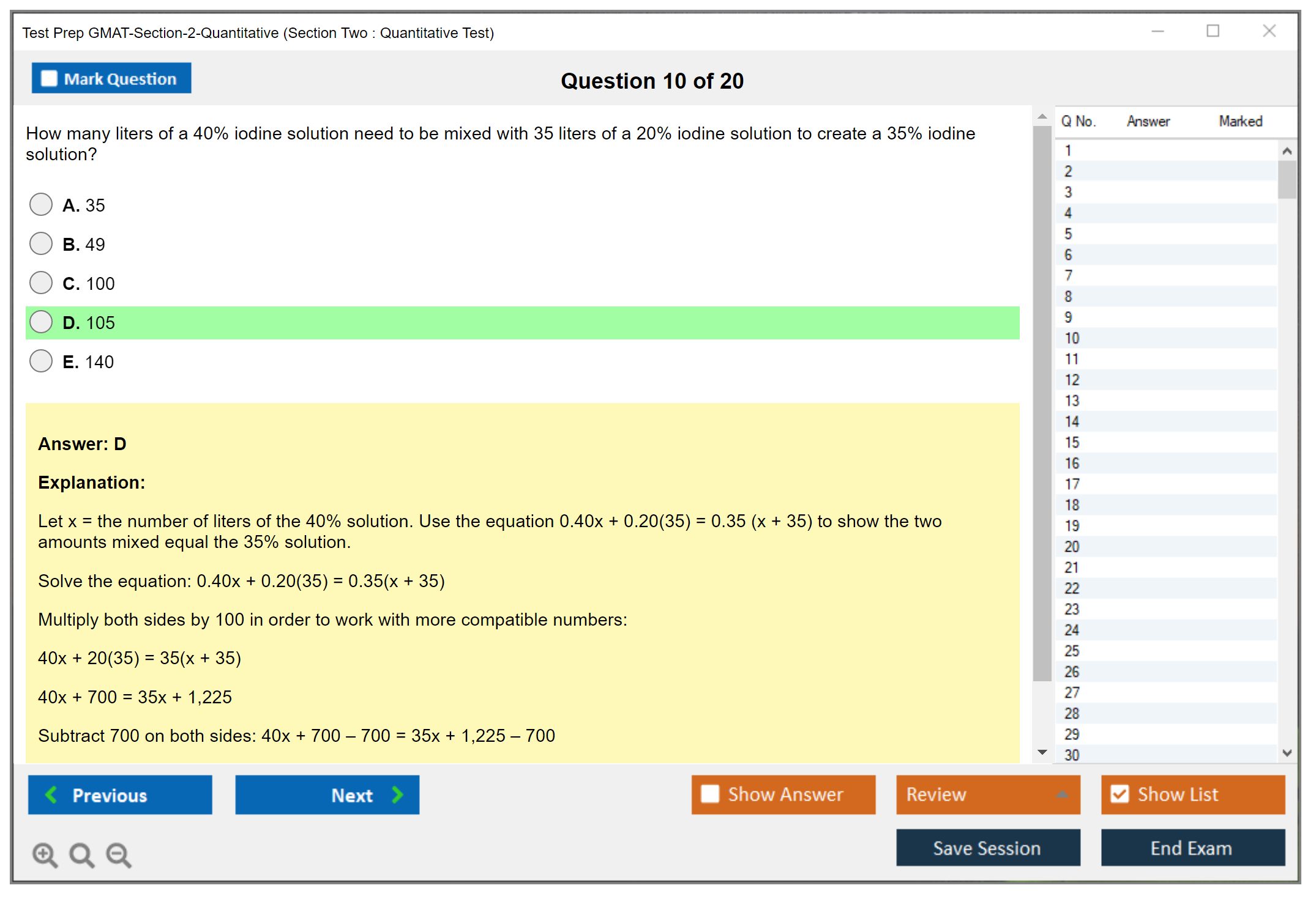 Test Prep GMAT-Section-2-Quantitative (Section Two : Quantitative Test) Exam Simulator Test Engine Exam Question 10