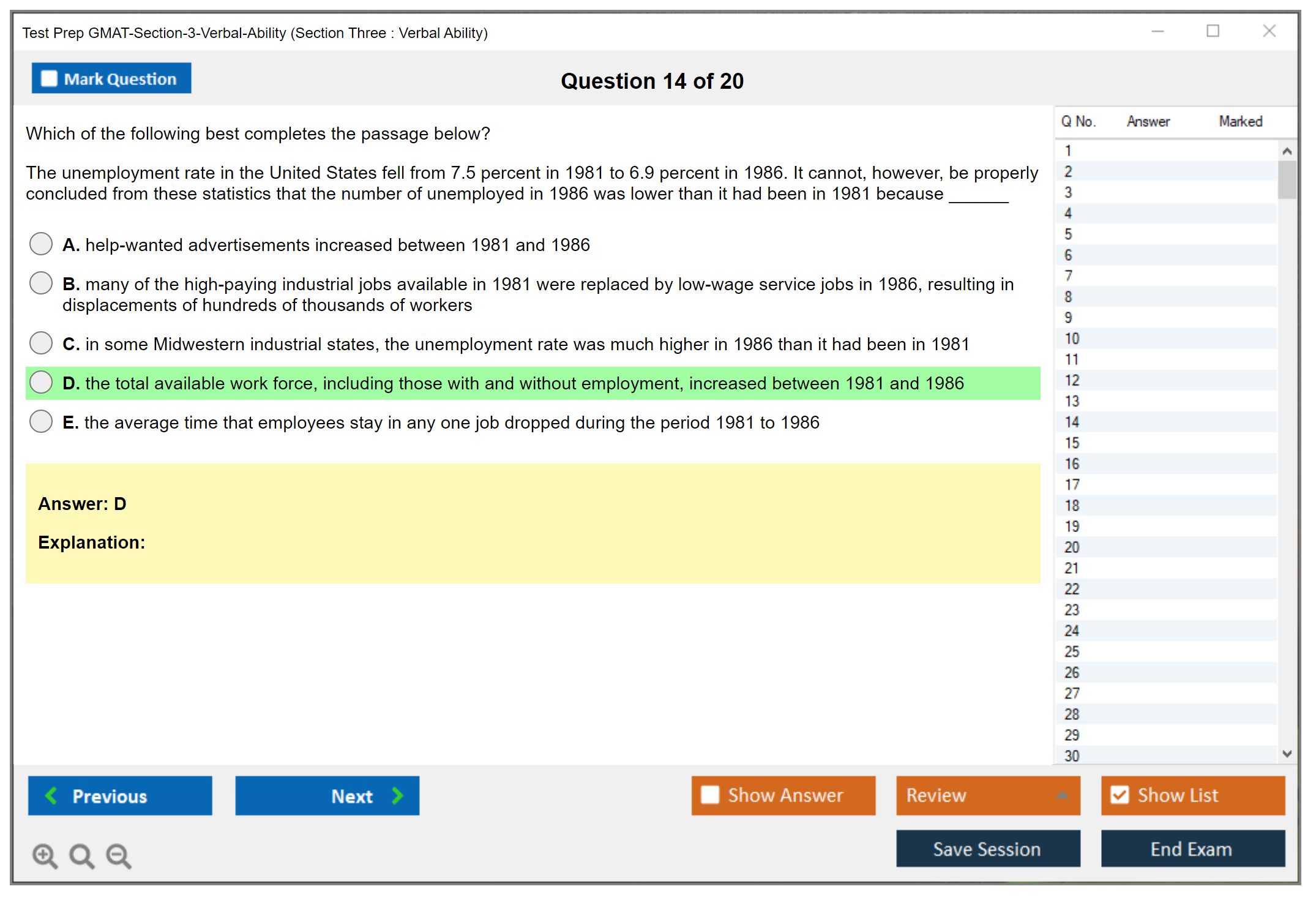 Test Prep GMAT-Section-3-Verbal-Ability (Section Three : Verbal Ability) Exam Simulator Test Engine Exam Question 14