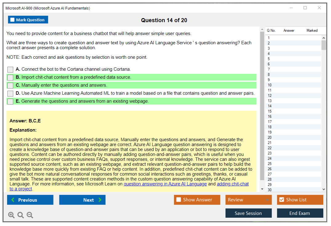 Microsoft AI-900 (Microsoft Azure AI Fundamentals) Exam Simulator Test Engine Exam Question 14