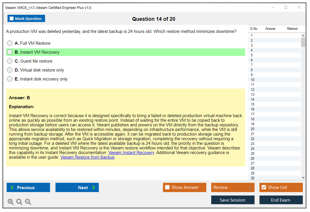 Veeam VMCE_v13 (Veeam Certified Engineer Plus v13) Exam Simulator Test Engine Exam Question 14