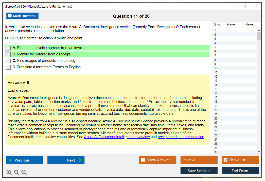Microsoft AI-900 (Microsoft Azure AI Fundamentals) Exam Simulator Test Engine Exam Question 11
