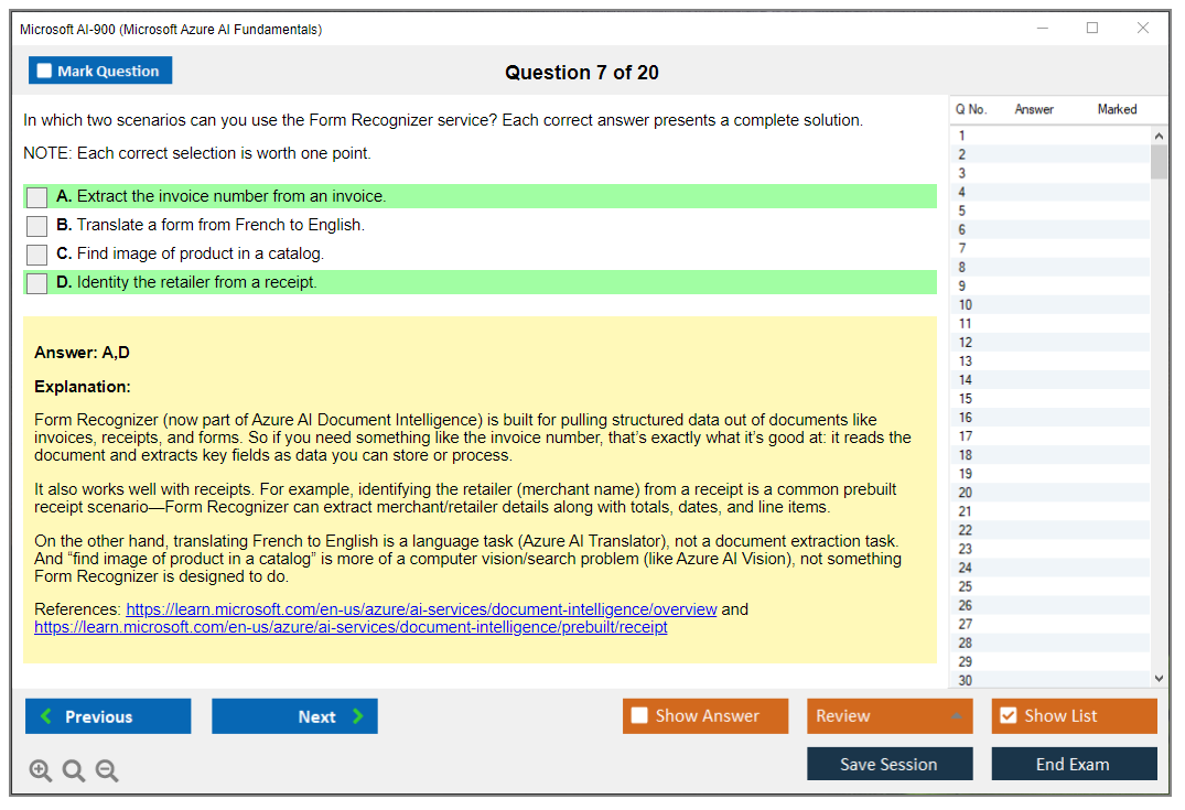 Microsoft AI-900 (Microsoft Azure AI Fundamentals) Exam Simulator Test Engine Exam Question 7