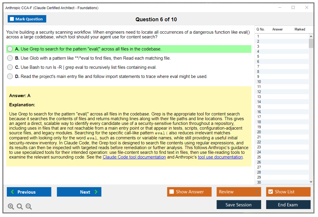 Anthropic CCA-F (Claude Certified Architect - Foundations) Exam Simulator Test Engine Exam Question 6