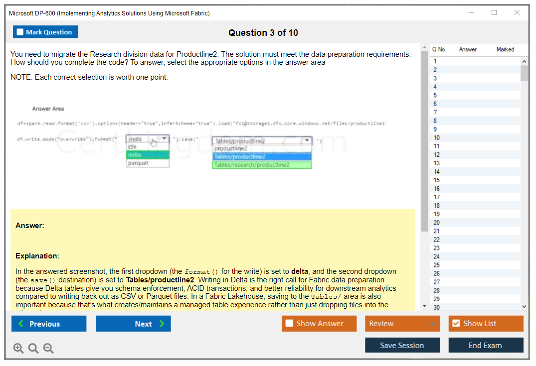 Microsoft DP-600 (Implementing Analytics Solutions Using Microsoft Fabric) Exam Simulator Test Engine Exam Question 3