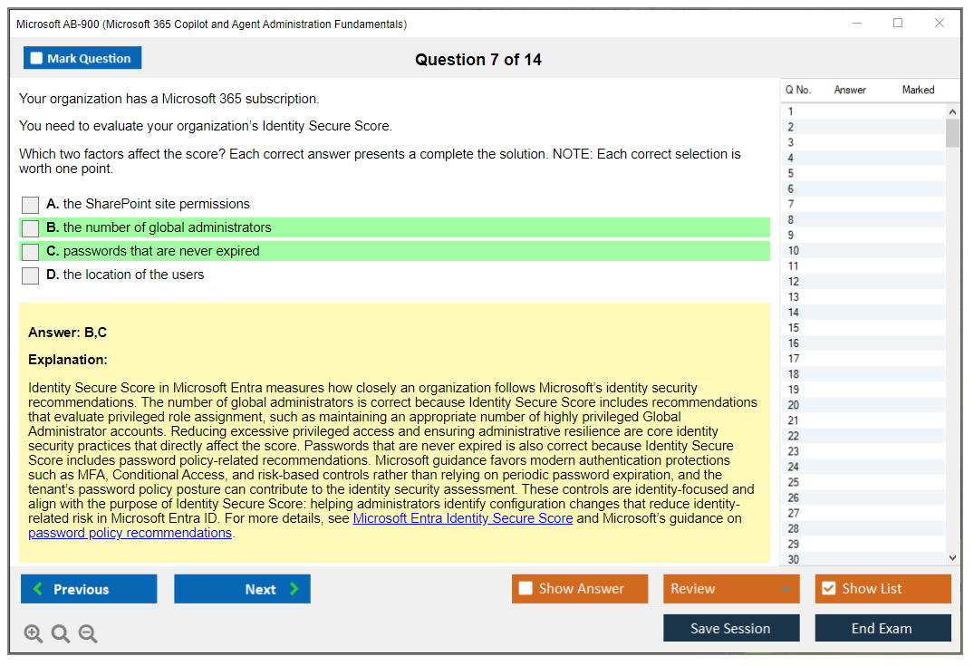 Microsoft AB-900 (Microsoft 365 Copilot and Agent Administration Fundamentals) Exam Simulator Test Engine Exam Question 7