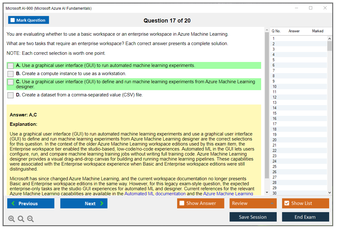 Microsoft AI-900 (Microsoft Azure AI Fundamentals) Exam Simulator Test Engine Exam Question 17