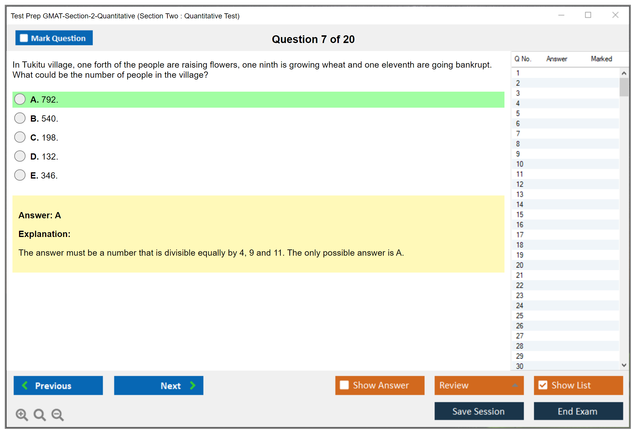 Test Prep GMAT-Section-2-Quantitative (Section Two : Quantitative Test) Exam Simulator Test Engine Exam Question 7