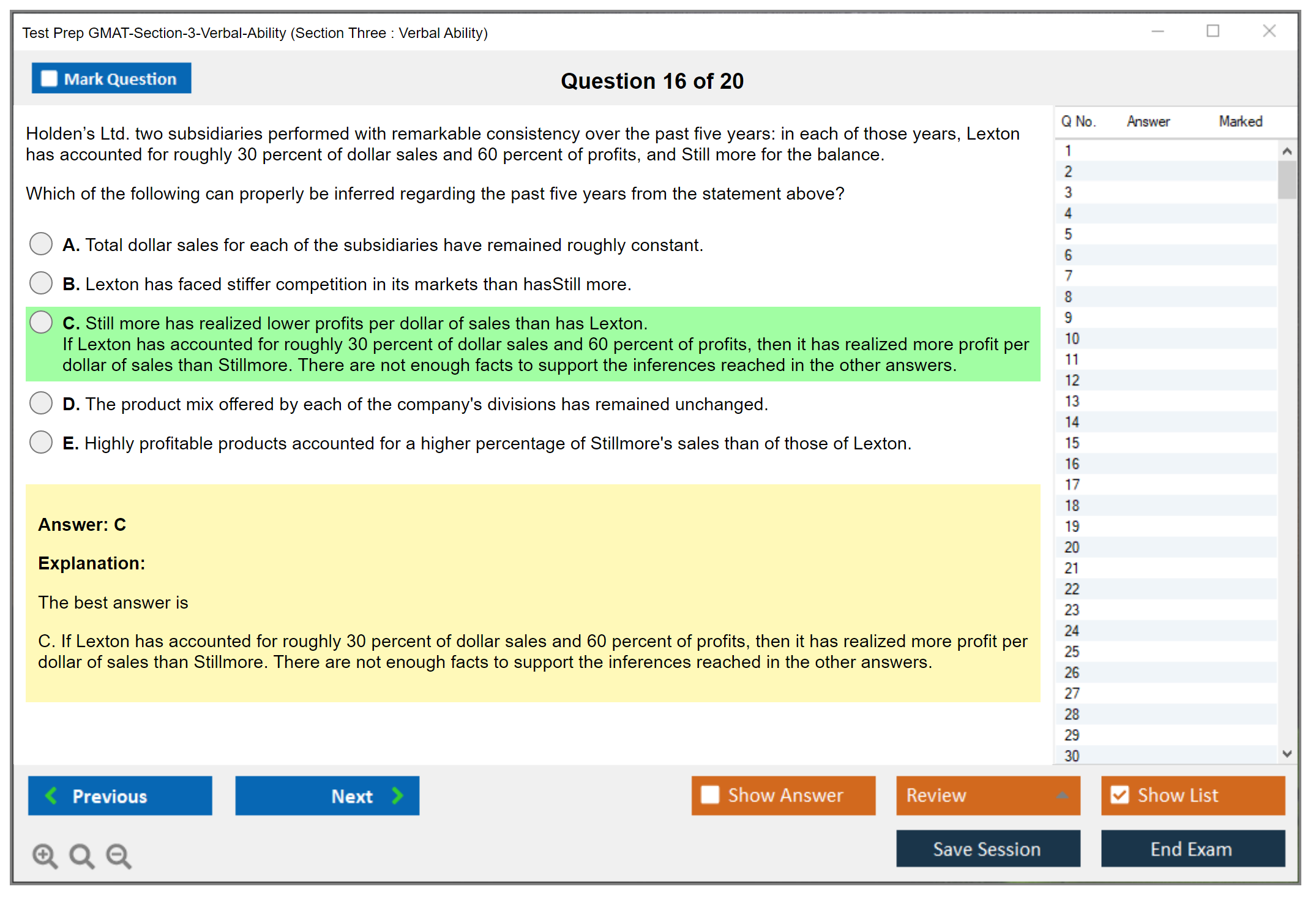 Test Prep GMAT-Section-3-Verbal-Ability (Section Three : Verbal Ability) Exam Simulator Test Engine Exam Question 16