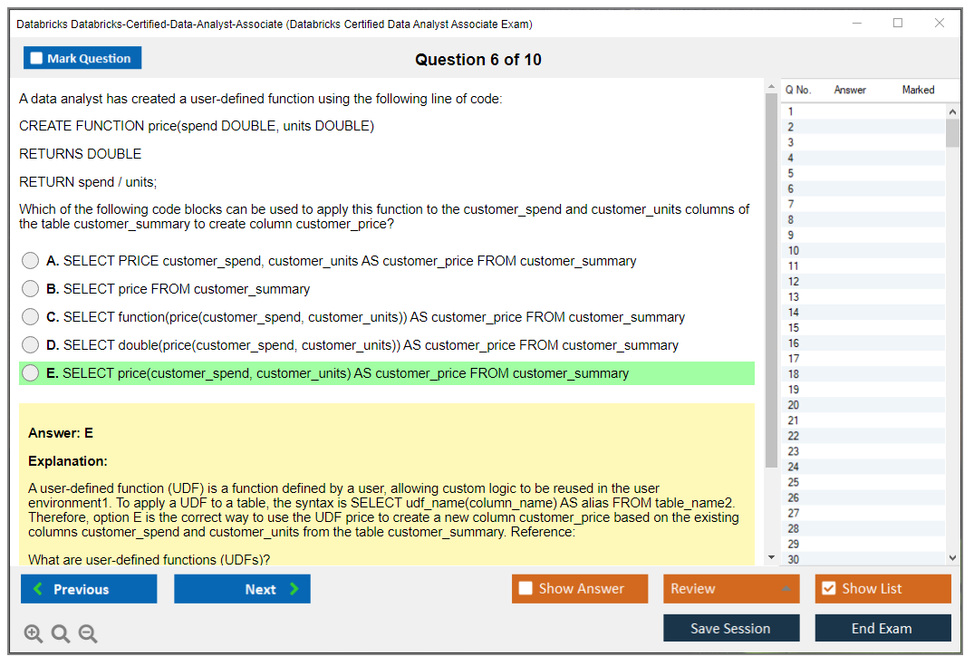 Databricks Databricks-Certified-Data-Analyst-Associate (Databricks Certified Data Analyst Associate Exam) Exam Simulator Test Engine Exam Question 6