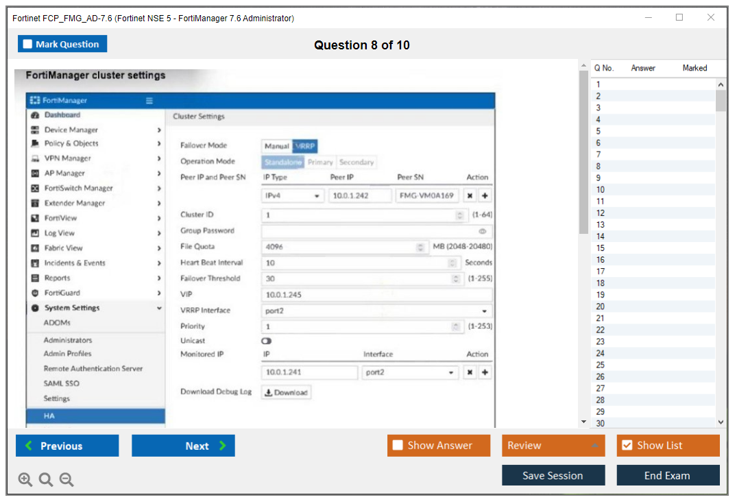 Fortinet FCP_FMG_AD-7.6 (Fortinet NSE 5 - FortiManager 7.6 Administrator) Exam Simulator Test Engine Exam Question 8