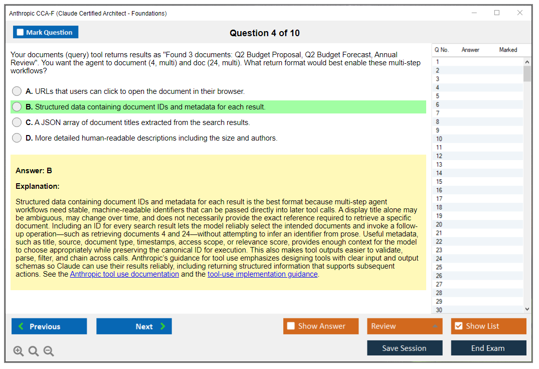 Anthropic CCA-F (Claude Certified Architect - Foundations) Exam Simulator Test Engine Exam Question 4