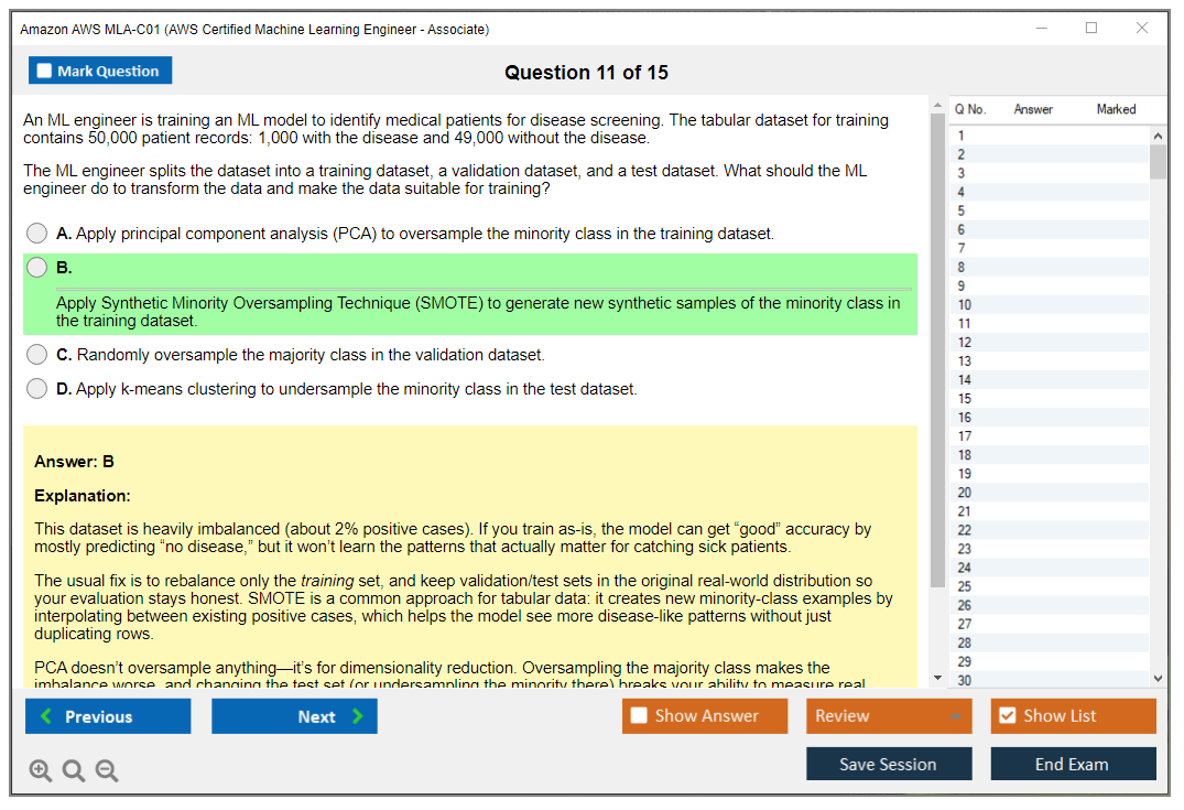 Amazon AWS MLA-C01 (AWS Certified Machine Learning Engineer - Associate) Exam Simulator Test Engine Exam Question 11