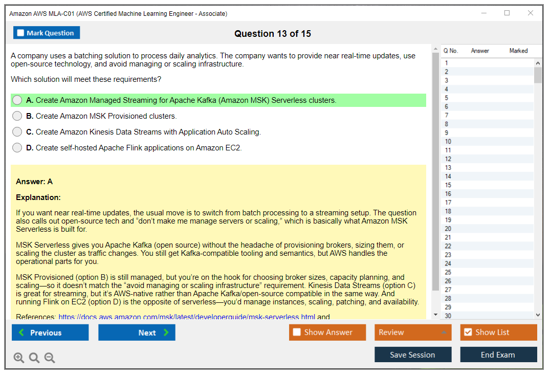 Amazon AWS MLA-C01 (AWS Certified Machine Learning Engineer - Associate) Exam Simulator Test Engine Exam Question 13