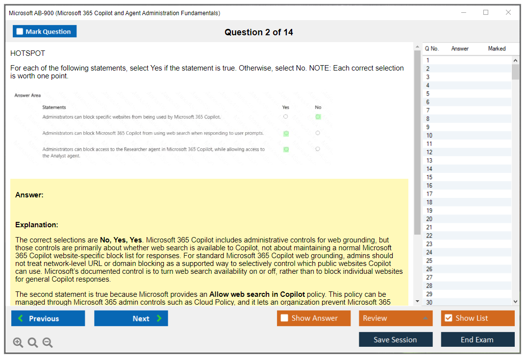 Microsoft AB-900 (Microsoft 365 Copilot and Agent Administration Fundamentals) Exam Simulator Test Engine Exam Question 2