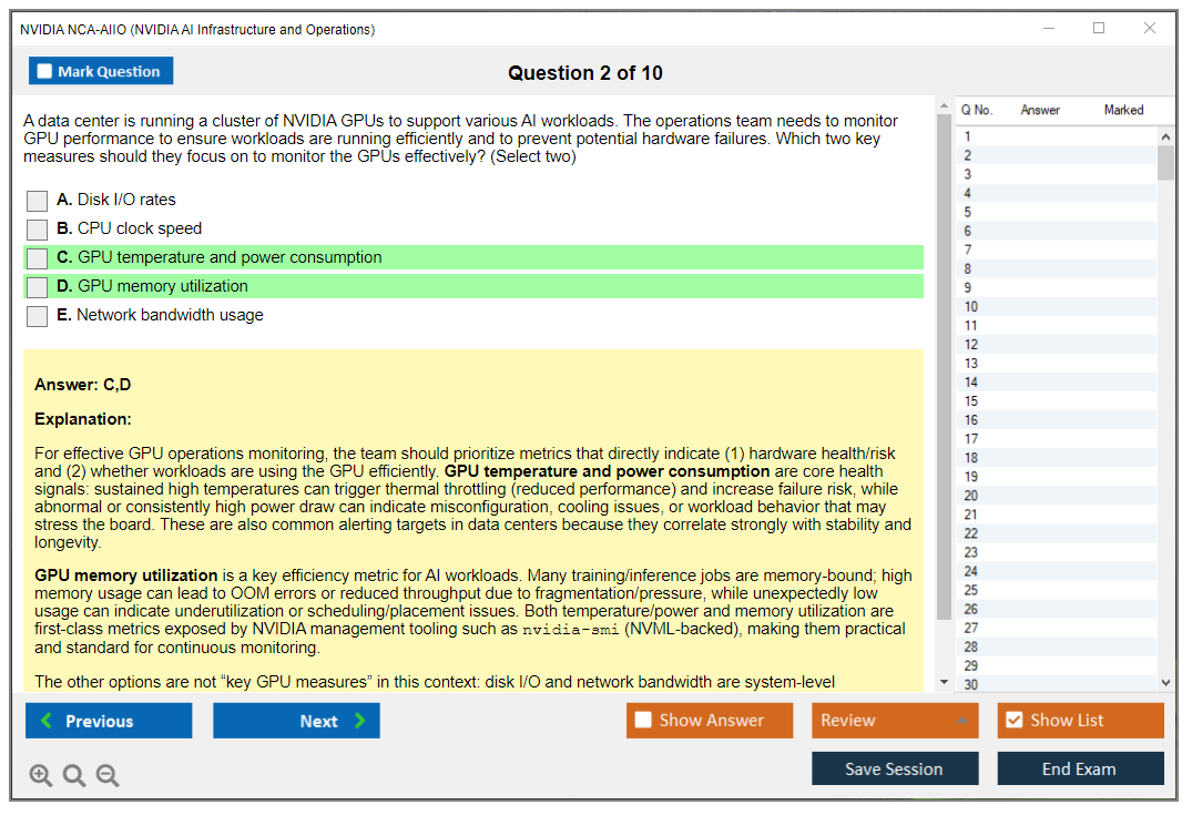 NVIDIA NCA-AIIO (NVIDIA AI Infrastructure and Operations) Exam Simulator Test Engine Exam Question 2