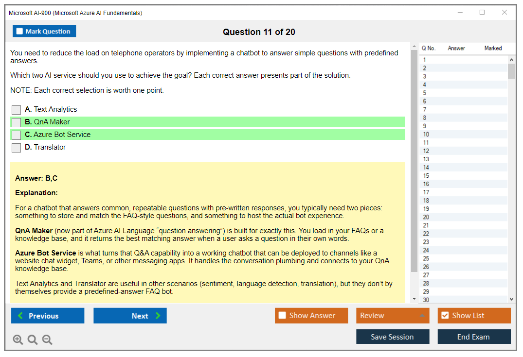 Microsoft AI-900 (Microsoft Azure AI Fundamentals) Exam Simulator Test Engine Exam Question 11